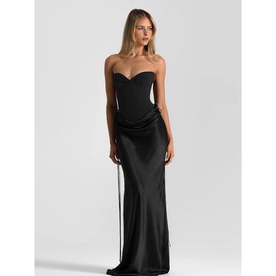 Damen Elegantes Trägerloses Maxikleid mit raffiniertem Drapierungsdesign und schmalem Schnitt