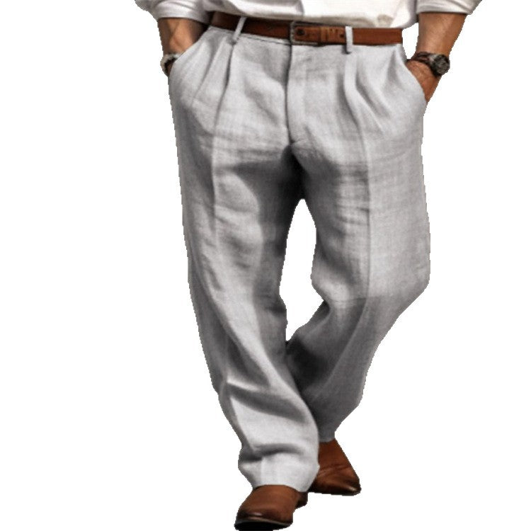 Herren Bundfalten-Leinenchino mit hohem Bund weitem Bein und klassischem Seitentaschenschnitt Shop Nory