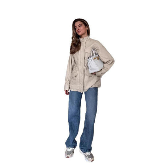 Damen Oversize Fieldjacke aus Wollmix mit Stehkragen und aufgesetzten Pattentaschen Shop Nory