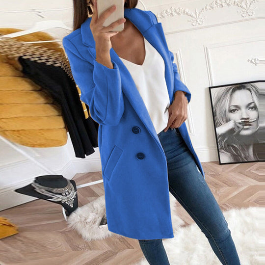Damen Longline Wolloptik Mantel‑Blazer mit Reverskragen Shop Nory