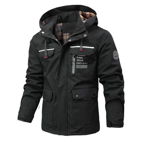 Herren Funktionsjacke mit Kapuze, Utility-Taschen und kariertem Futter Shop Nory