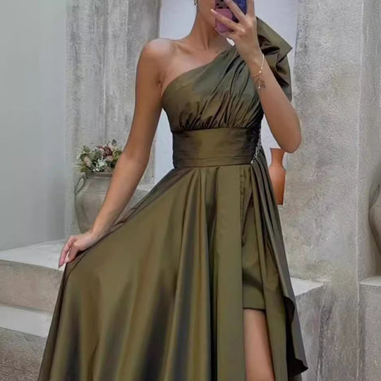 Damen Elegantes Ein-Schulter Abendkleid mit geschwollenem Rock