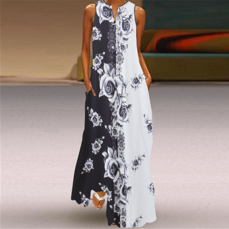 Damen Maxikleid mit elegantem floralem Design und seitlichen Taschen Shopnory