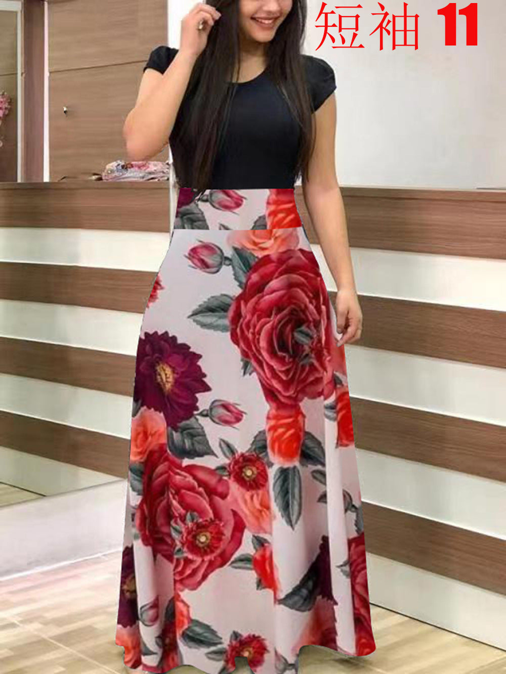 Damen Fließender Maxirock mit hoher Taille und großem Blumenprint Shop Nory