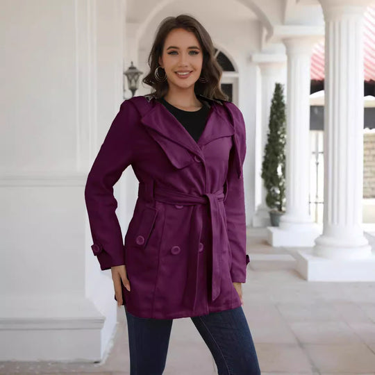Damen eleganter Trenchcoat mit Gürtel und doppelt geknöpften Details Shopnory