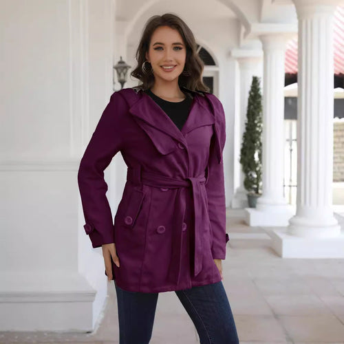 Damen eleganter Trenchcoat mit Gürtel und doppelt geknöpften Details Shopnory