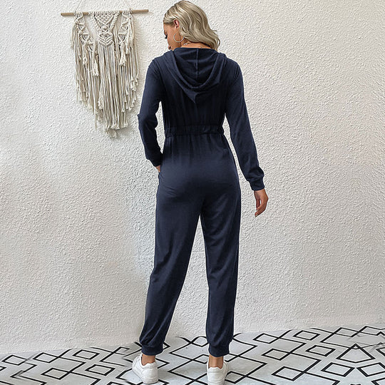 Damen Lässiger Jumpsuit-Overall mit Reißverschluss, elastischer Taille und Bündchen Shop Nory