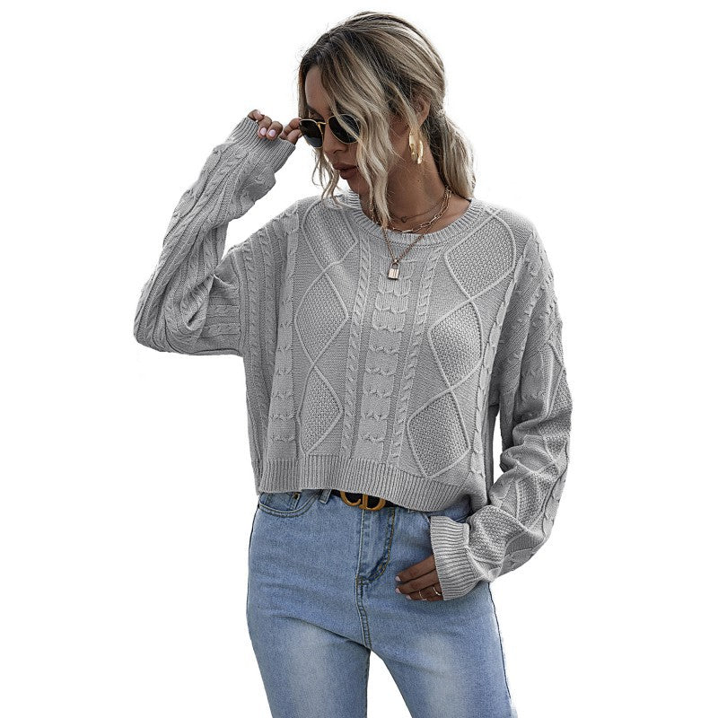Damen Lässiger Oversize-Strickpullover mit geometrischem Zopfmuster und tiefen Ärmelabschlüssen Shop Nory