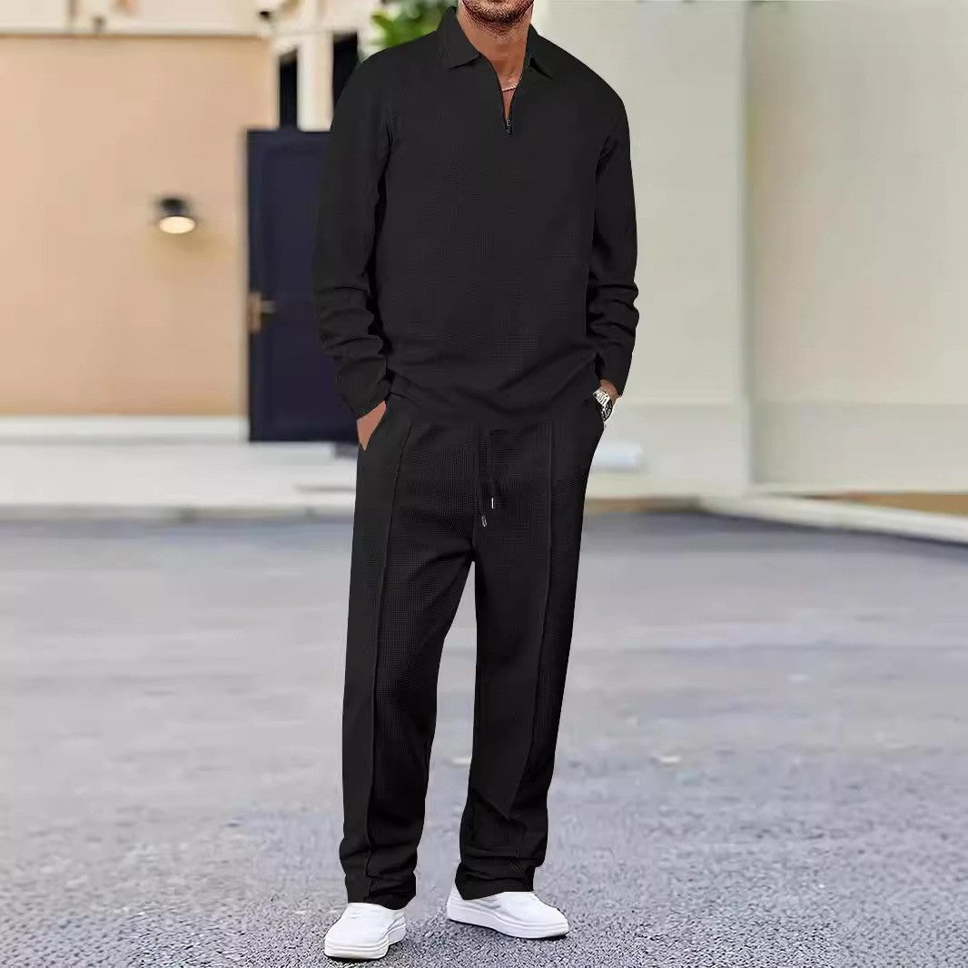 Herren Sportliches Relaxed-Fit Freizeitset mit Stehkragen