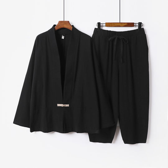 Unisex Lässiges Kimono-Loungewear-Set aus leichtem Leinenmix mit Kordelbundhose Shop Nory