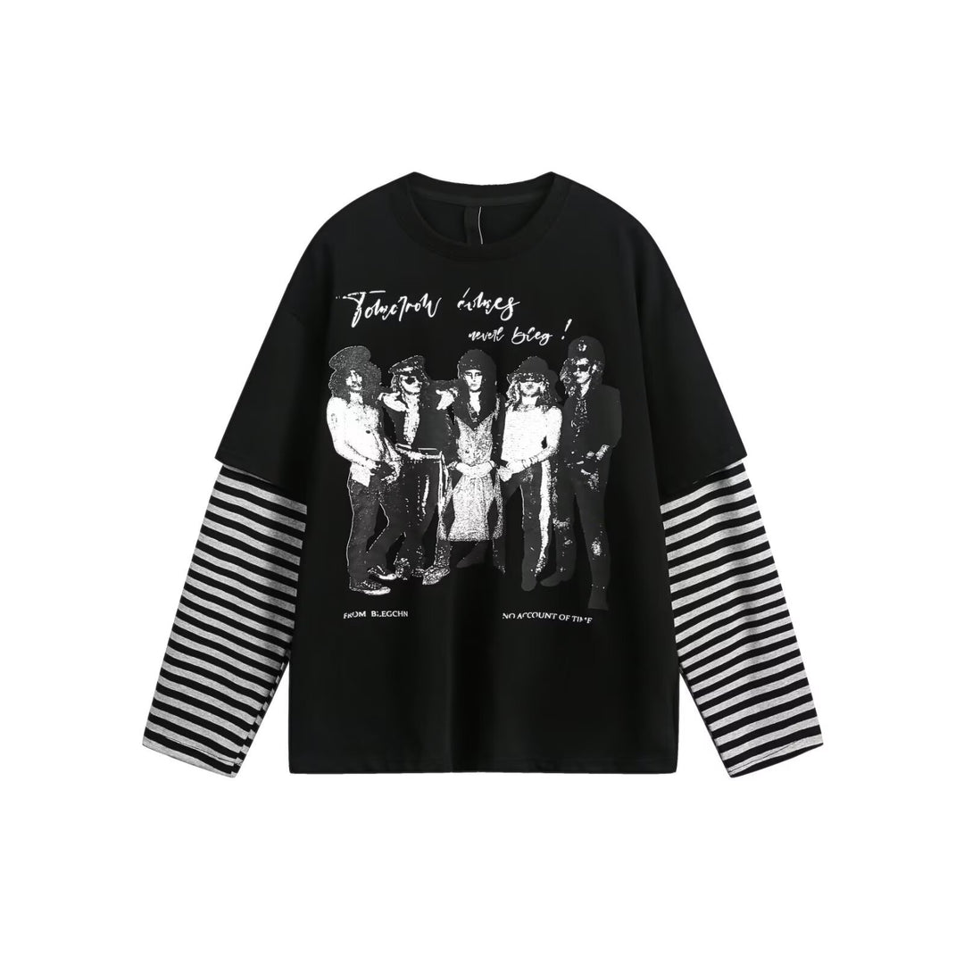 Damen Lässiges Oversized T-Shirt mit gestreiften Ärmeln Shop Nory
