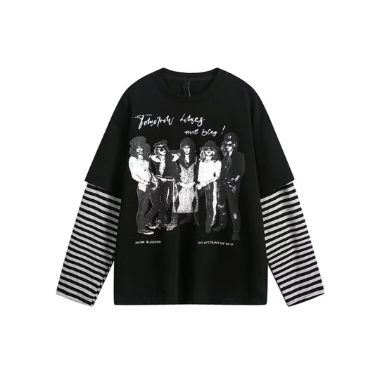 Damen Lässiges Oversized T-Shirt mit gestreiften Ärmeln Shop Nory