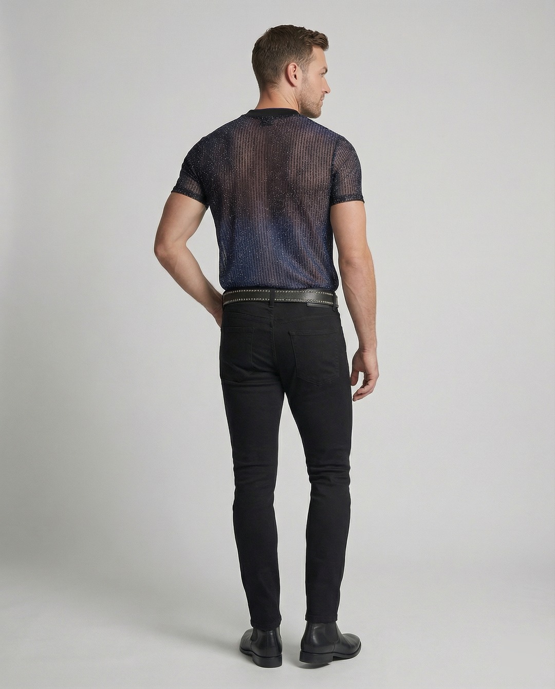 Herren Hochwertiges Mesh-T-Shirt mit glitzerndem Effekt