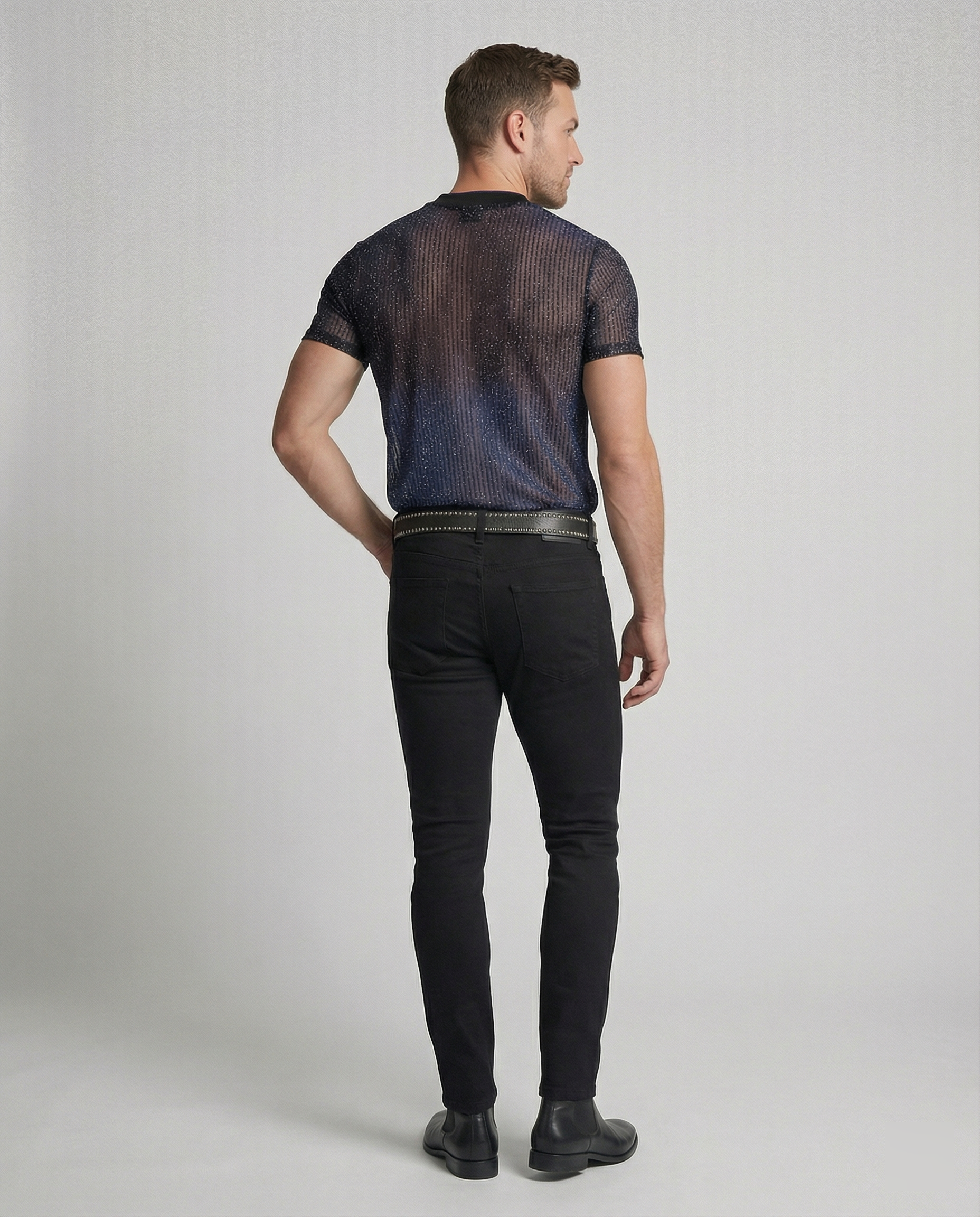 Herren Hochwertiges Mesh-T-Shirt mit glitzerndem Effekt