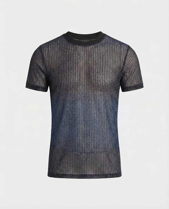 Herren Hochwertiges Mesh-T-Shirt mit glitzerndem Effekt