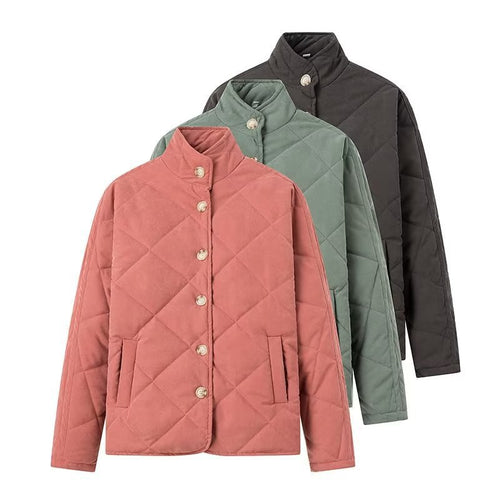 Damen Leichte gesteppte Kurzjacke mit Stehkragen und Knopfleiste Shop Nory