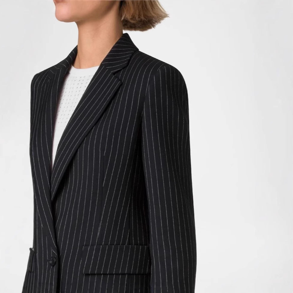 Damen Zweiteiliges Nadelstreifen‑Hosenanzug mit tailliertem Kurzblazer und weitem Palazzohosenbein Shop Nory