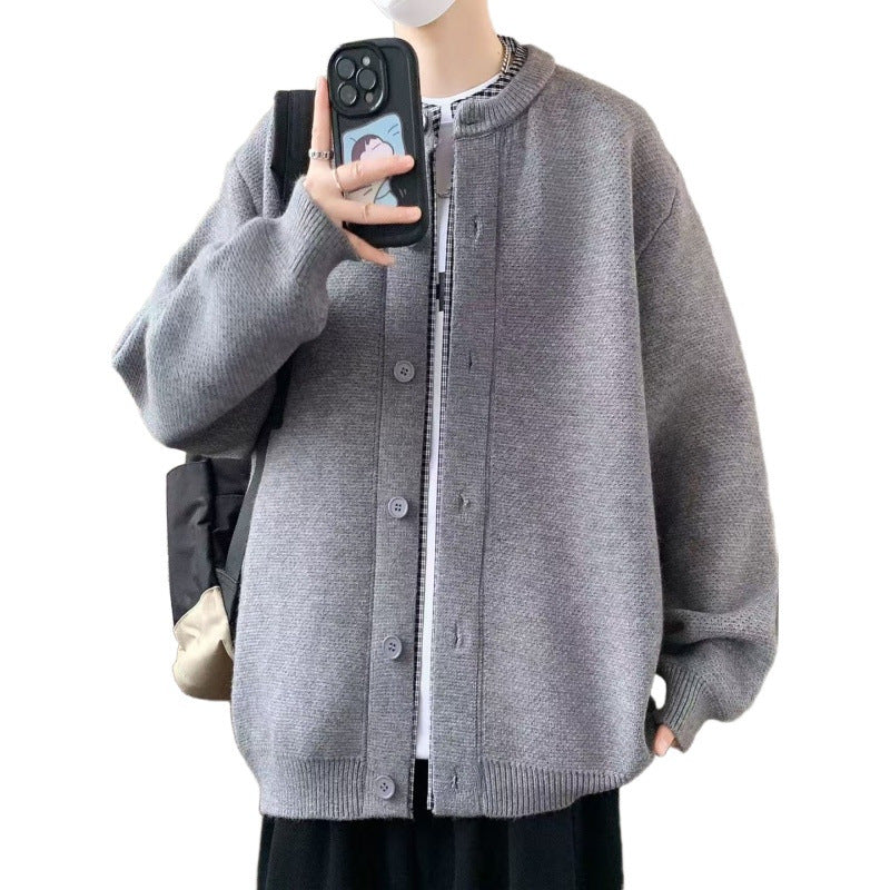 Herren Oversized Strickjacke im Bomberstil mit Rundhals und Knopfleiste Shop Nory