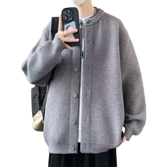 Herren Oversized Strickjacke im Bomberstil mit Rundhals und Knopfleiste Shop Nory