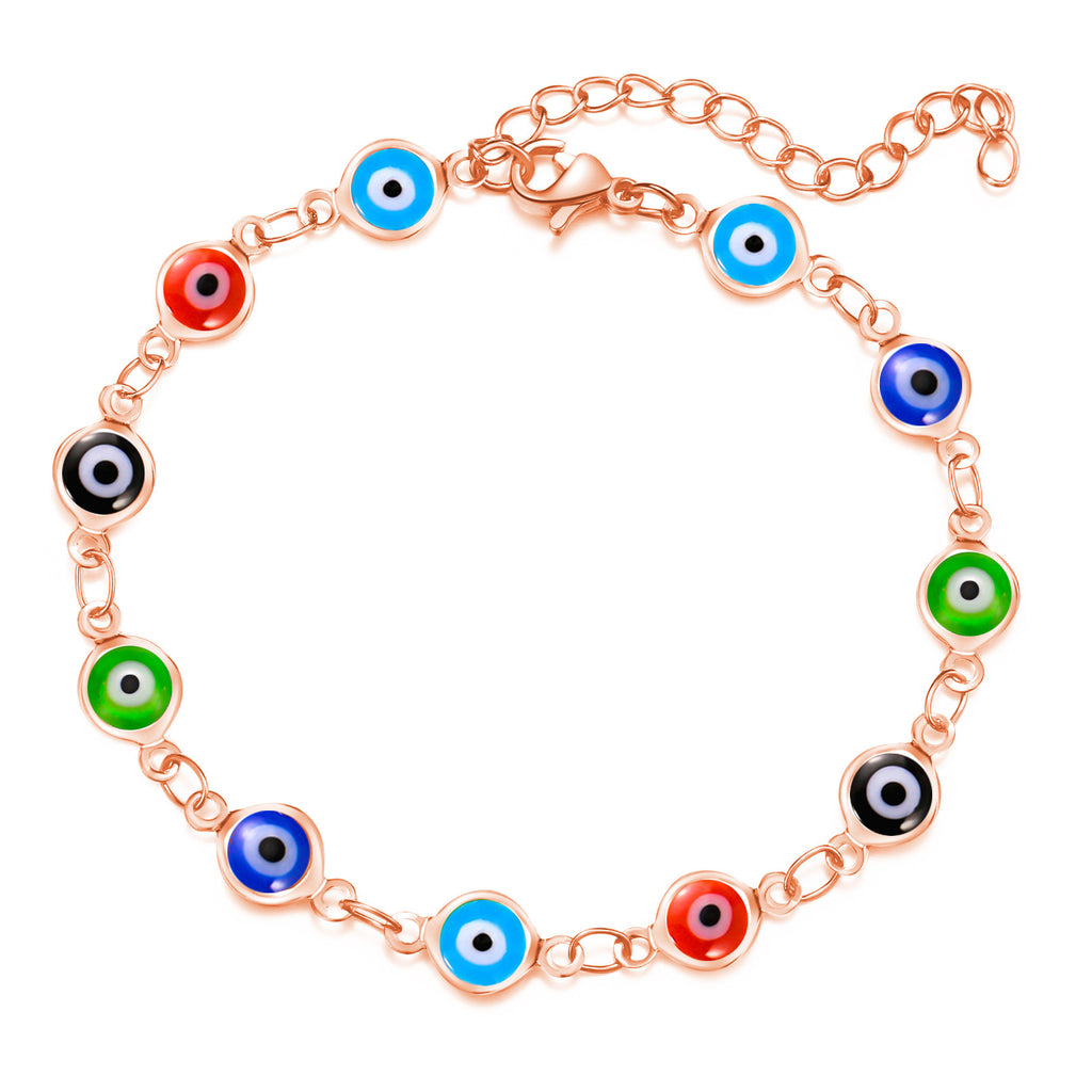 Damen Fußkettchen mit bunten Augenschutz-Anhängern und hochwertiger Gliederkette Shop Nory