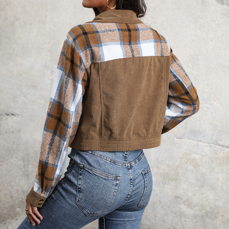 Damen Modische Karo-Cordjacke Shop Nory