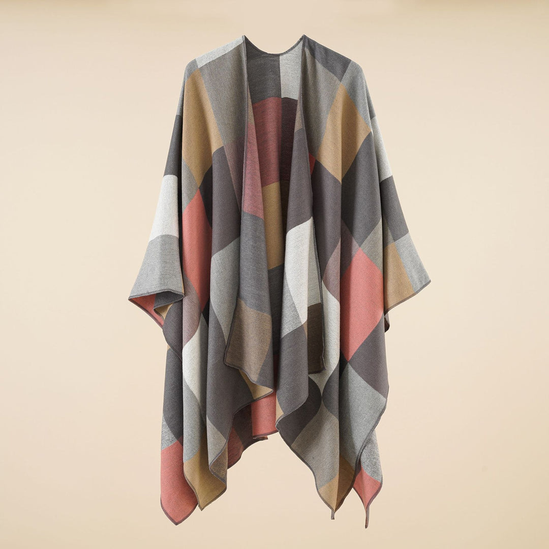 Damen Leichter Jacquard-Poncho mit geometrischem Muster und asymmetrischem Saum Shop Nory