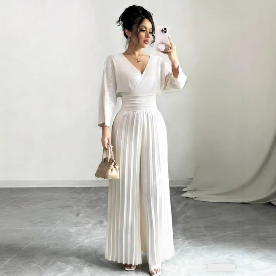 Damen Maxikleid mit Wickeloberteil, Tailliertem Rippbund und Plisseerock Shop Nory