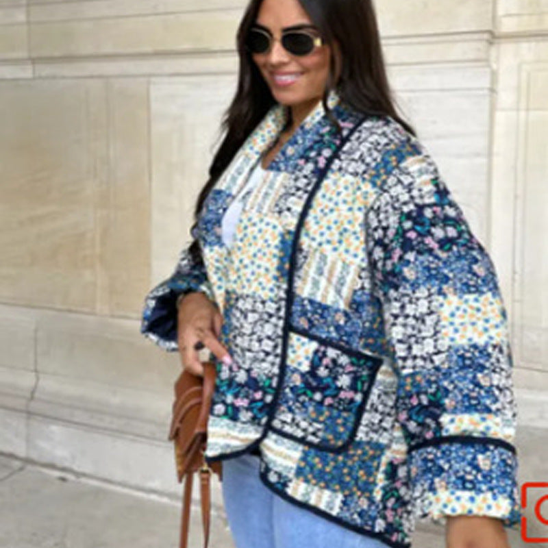 Damen Gesteppte Patchwork-Quiltjacke mit Kontrastpaspel und aufgesetzten Taschen Shop Nory