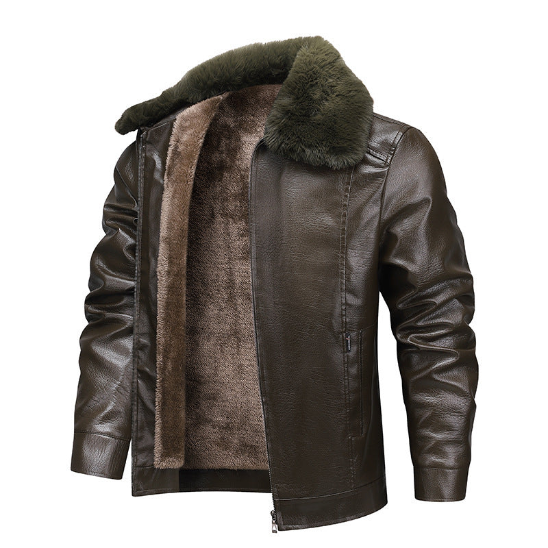 Herren Kunstleder-Fliegerjacke mit durchgehendem Teddyfutter und markantem Fellkragen Shop Nory