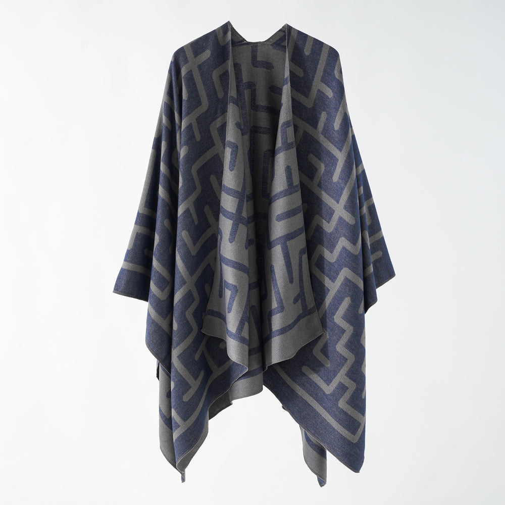 Damen Wendejacquard-Ruana mit grafischem Muster und asymmetrischem Saum Shop Nory