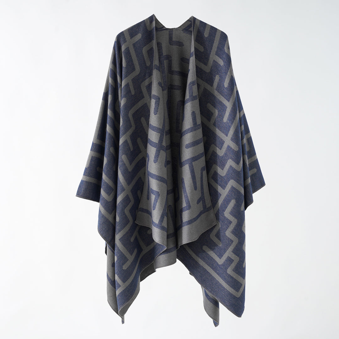 Damen Wendejacquard-Ruana mit grafischem Muster und asymmetrischem Saum Shop Nory