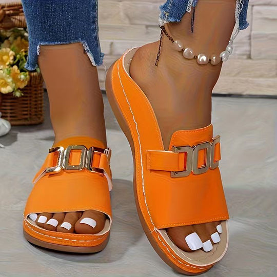 Damen Bequeme Komfort-Pantoletten mit modischem Schnallen-Detail Shopnory