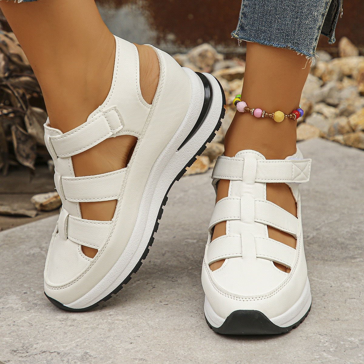 Damen Sportliche Wedge-Sandaletten mit verstellbaren Riemen und rutschfester Sohle