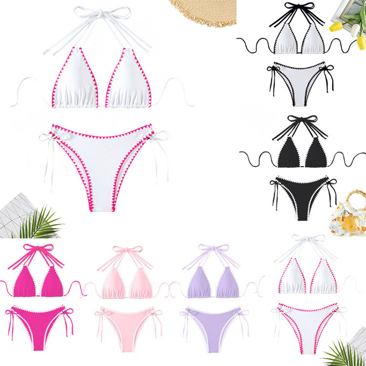 Damen Triangel-Bikini mit verspielten Kontrastnähten