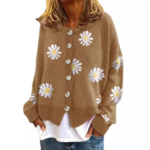 Damen gestreifte Strickjacke mit Blumenmuster