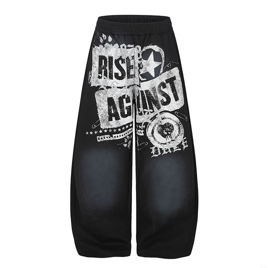 Damen High‑Waist Palazzo‑Sweathose mit weitem Bein, elastischem Komfortbund und urbanem Grafikprint Shop Nory