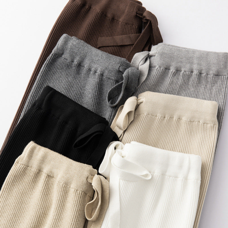 Damen Weite Rippstrick-Hose mit Tunnelzug und fließender Palazzo-Silhouette Shop Nory