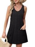 Damen Freizeitkleid mit Taschen und V-Ausschnitt Shopnory