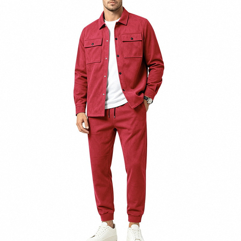 Herren Modernes Overshirt- und Jogginghosen-Set aus Mikrofleece mit Brustklappen Shop Nory
