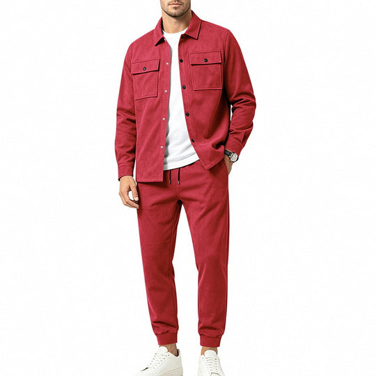 Herren Modernes Overshirt- und Jogginghosen-Set aus Mikrofleece mit Brustklappen Shop Nory