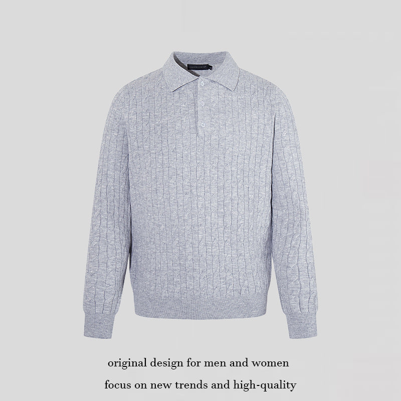 Herren Strick-Polo mit Zopfstrickmuster, Hemdkragen und Knopfleiste Shop Nory