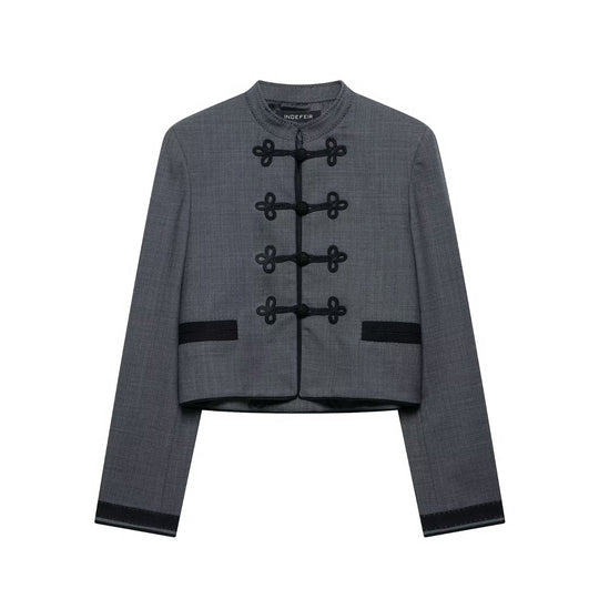 Damen Kurze Jacke im Mandarinstil mit Zierknotenverschluss und taillierter Silhouette Shop Nory