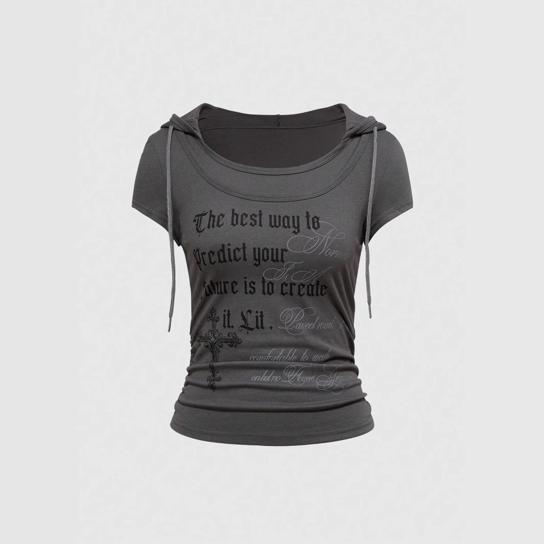 Damen Kapuzen-T-Shirt mit einzigartigem Schriftzug Shopnory
