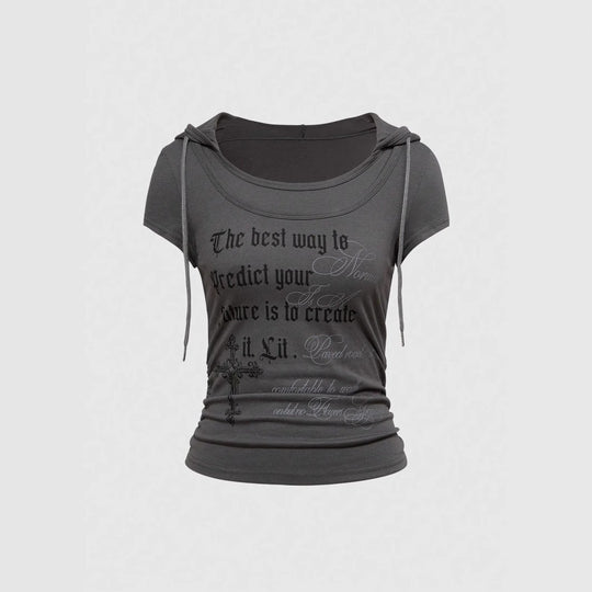 Damen Kapuzen-T-Shirt mit einzigartigem Schriftzug Shopnory
