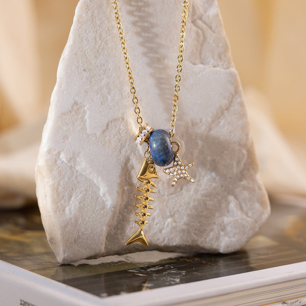Damen Halskette mit maritimem Fisch- und Sternmotiv aus hypoallergenem Edelstahl Shop Nory