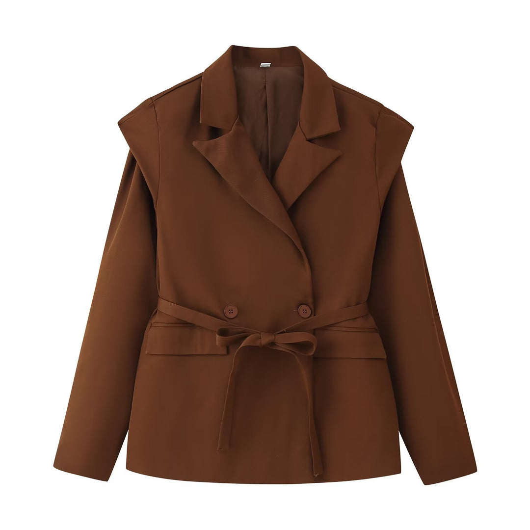 Damen Taillierter Bindegürtel-Blazer mit doppelter Knopfleiste und Reverskragen Shop Nory
