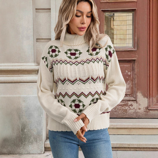 Damen Gemusterter Rollkragenpullover Shop Nory