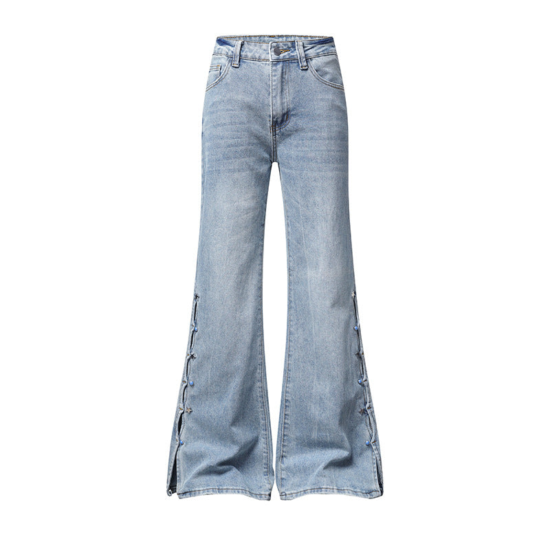 Damen High‑Waist Flared‑Jeans mit seitlicher Schnürung und weitem Schlag Shop Nory