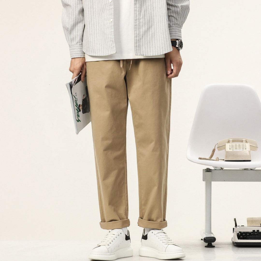 Herren Leichte Baumwoll-Mix-Hose mit elastischem Kordelbund und geradem Bein Shop Nory