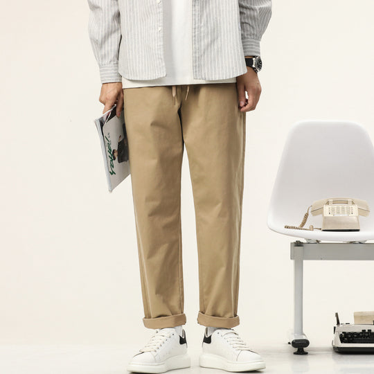 Herren Leichte Baumwoll-Mix-Hose mit elastischem Kordelbund und geradem Bein Shop Nory